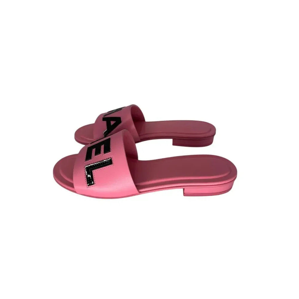 Chanel Calfskin Patent Calfskin Logo Slide Mules Pink Women's Size 37 NWOB